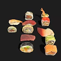 Fresh Sushi Rolls With Salmon Tuna Avocado And Sashimi Varieties