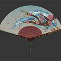 Traditional Decorative Fan With Cherry Blossom Pattern And Intricate Branch Art Design
