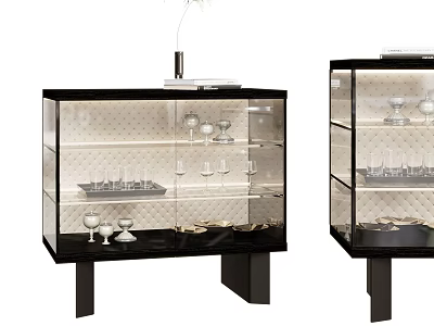 Modern Black Sideboard With Glass Doors For Displaying Wine Glasses And Tableware 3d model