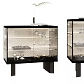 Modern Black Sideboard With Glass Doors For Displaying Wine Glasses And Tableware