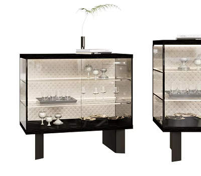 Modern Black Sideboard With Glass Doors For Displaying Wine Glasses And Tableware 3d model