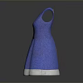 Blue Sleeveless Simple Elegant Dress With Textured Fabric And White Trim At Hem
