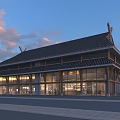 Traditional Ancient Building Exterior With Black Tiled Roof Wooden Frames And Glass Windows