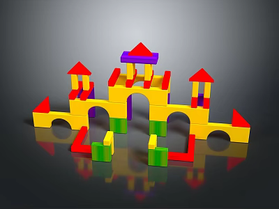 Colorful Building Blocks With Vibrant Colors And Castle Structure For Kids 3d model