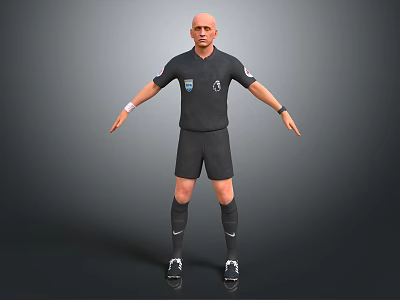 Man in Black Referee Uniform with Short Sleeves Shorts and Chest Badge 3d model