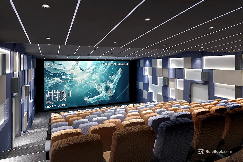 Modern Cinema Interior With Large Screen And Comfortable Seats For Movie Viewing 3d model 
