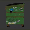 Green Trash Bin With USOB Graffiti And Colorful Stickers On Wheels