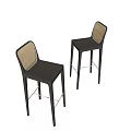 Modern Black Frame Bar Stools With Woven Backrest And Minimalist Design Set Of Two