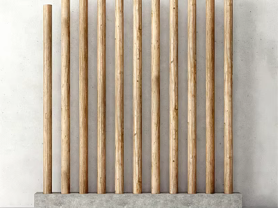 Natural Wooden Poles With Stone Base In Vertical Interior Design Arrangement 3d model