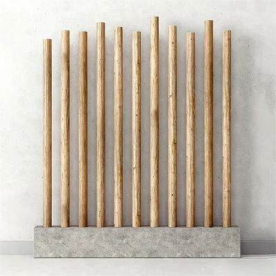 Natural Wooden Poles With Stone Base In Vertical Interior Design Arrangement 3d model