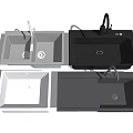 Various Modern Kitchen Sinks In Gray And White With Faucet Designs 3d model