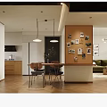 Cozy Natural Wood Style Open Plan Living And Dining Room Interior Design With Photo Wall