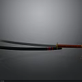 Traditional Samurai Sword Weapon With Silver Blade Red Gold Hilt And Black Scabbard