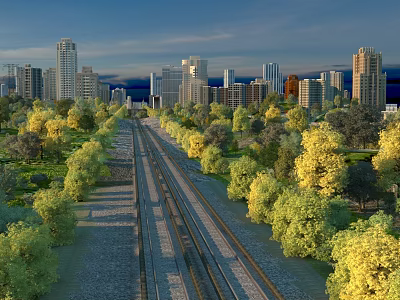 Modern Road Infrastructure with Street Lights Traffic Signs Sidewalks and Green Belts 3d model