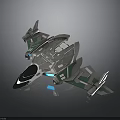 Futuristic Spacecraft Design With Streamlined Silver Gray Body Green Blue Accents