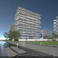Modern Multi Storey Residential Building With Greenery Pond And Pathway