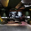 Modern Retail Store Interior Design With Display Wall Decorative Plants And Shelves