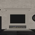 White Decorative Fireplace With Black Hearth Glowing Base Wood Logs And Hanging Stove