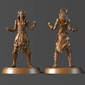 Golden Armored Figure Statue Display Front And Back View With Decorative Base