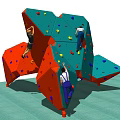 Climbing Wall Sports Equipment With Multifaceted Red And Blue Panels Colorful Holds And Climbers