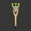 Luxurious Gold Ring With Central Green Gemstone And Blue Accent Gemstones