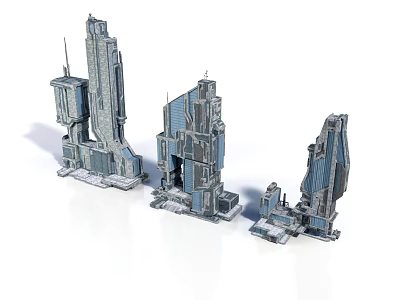 Futuristic Tall Buildings Design With Unique Structure Metallic Facade And Glass Elements 3d model