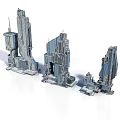 Futuristic Tall Buildings Design With Unique Structure Metallic Facade And Glass Elements 3d model
