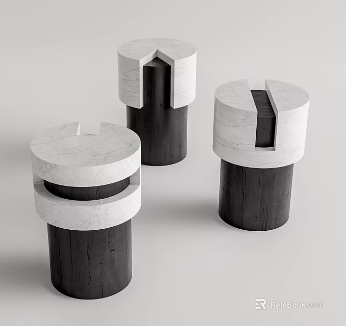 Modern Minimalist Side Tables With Marble Tops And Wooden Bases Design 3d model 