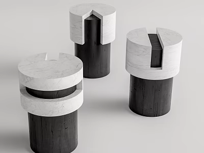 Modern Minimalist Side Tables With Marble Tops And Wooden Bases Design 3d model
