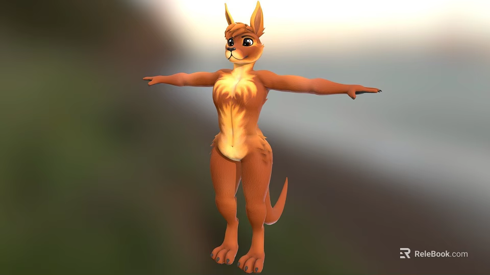 Orange Fur Game Movie Character with Long Ears Tail and Outstretched Arms in Natural Background 3d model 