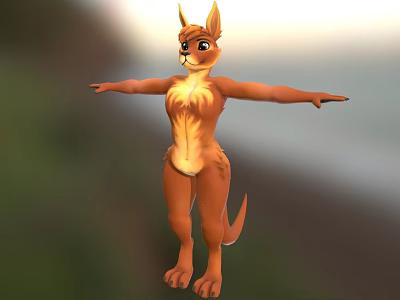 Orange Fur Game Movie Character with Long Ears Tail and Outstretched Arms in Natural Background 3d model