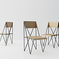 Three Modern Wooden Leisure Chairs With Black Metal Frame In Minimalist White Space