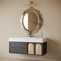 Modern Bathroom Vanity With Black Cabinet Gold Mirror Drawers And Glass Doors