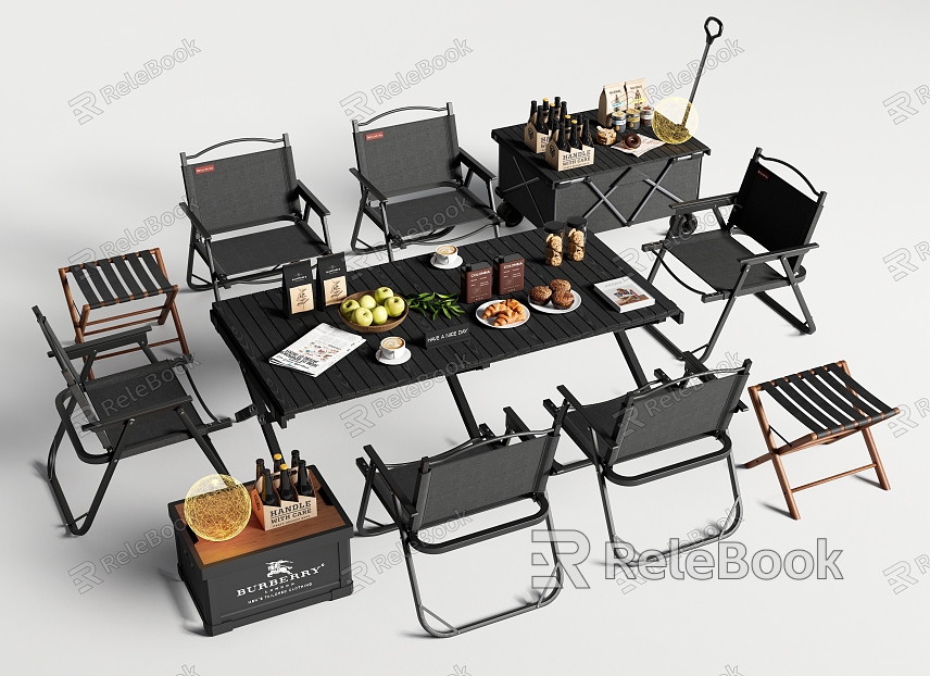 Outdoor Table and Chair Combination Camping Table and Chair Folding Chair Food and Beverage Trolley model