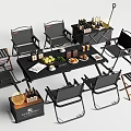 Outdoor Patio Table and Chair Set with Fruit Drinks and Storage Crates