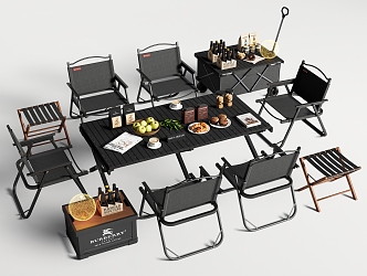 Outdoor Table and Chair Combination Camping Table and Chair Folding Chair Food and Beverage Trolley 3d model