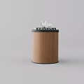 Modern Wooden Cylindrical Bedside Table With Black Trim Top And Decorative Items