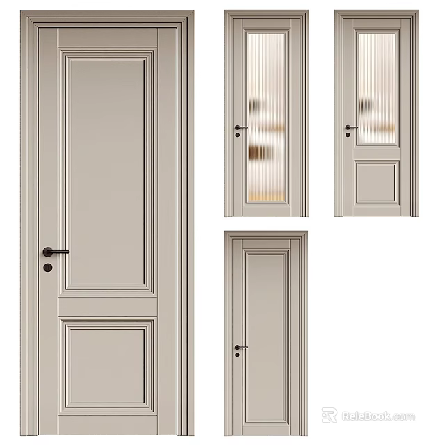 Light Colored Modern Interior Hinged Doors With Glass And Solid Panels 3d model 