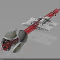 Detailed Spacecraft Model with Red Structural Components and White Modules for Cosmic Exploration 3d model