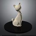 Decorative Furniture Accent With White Cat Figurine On Black Circular Base