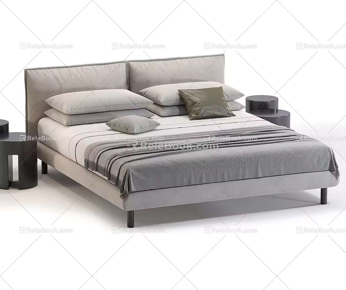 Double bed bedside table bedding towel backrest 3d model