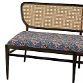Stylish Multi Seater Sofa With Wicker Backrest Floral Cushion Striped Blanket And Black Metal Frame