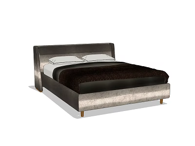 Modern Velvet Upholstered Double Bed With Dark Brown Headboard And Gold Legs 3d model