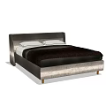 Modern Velvet Upholstered Double Bed With Dark Brown Headboard And Gold Legs