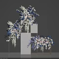 Elegant Blue White Pink Floral Arrangement With White Cube Structures And Metal Frames 3d model