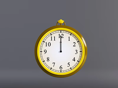 Round Yellow Frame Clock With White Dial Black Numbers And Black Hands 3d model