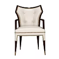 Elegant White Leather Accent Chair With Dark Wood Armrests Tufted Back And Brass Rivets