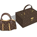 Fashionable Two Piece Brown Patterned Leather Handbag And Lockable Case