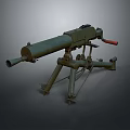 Vintage Machine Gun With Tripod Stand Long Barrel Red Grip And Metal Structure