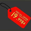 Red Special Offer Price Tag With Black String On Gray Background And Reflection 3d model